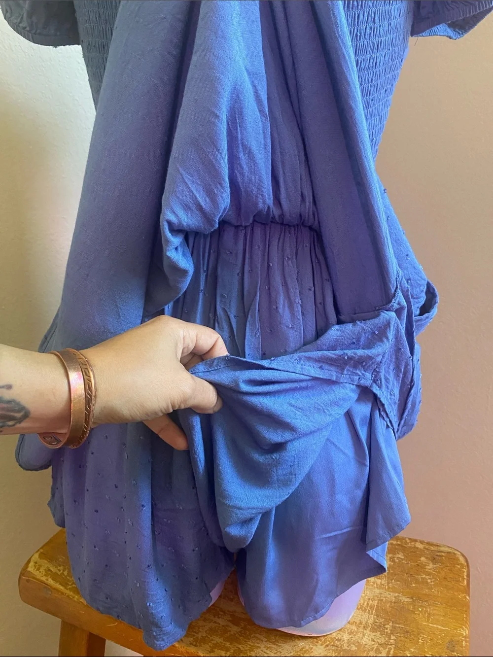 Hollister Romantic Blue Puff-Sleeve Tunic Romper Dress - Picture 9 of 11